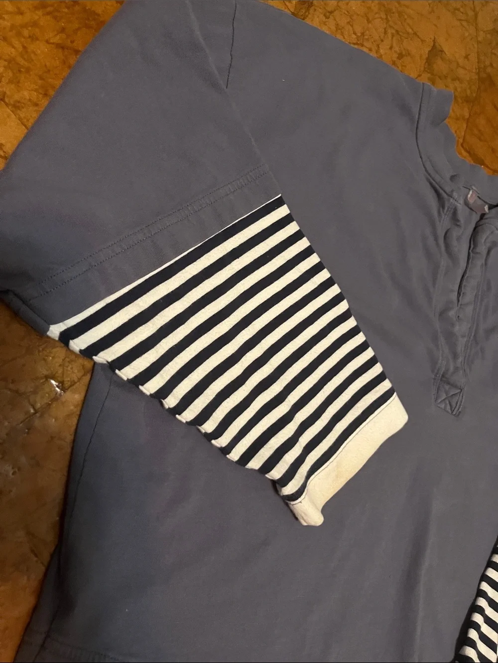 Free People Long Sleeve Navy Blue & White Striped Top Sz Small oversized